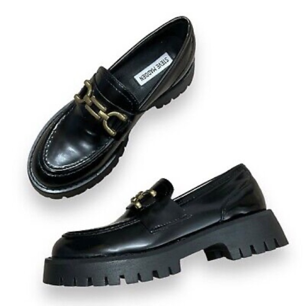 Steve Madden Loafer Womens Size 10M Lyanna Black Chunky Block Heel Embellished